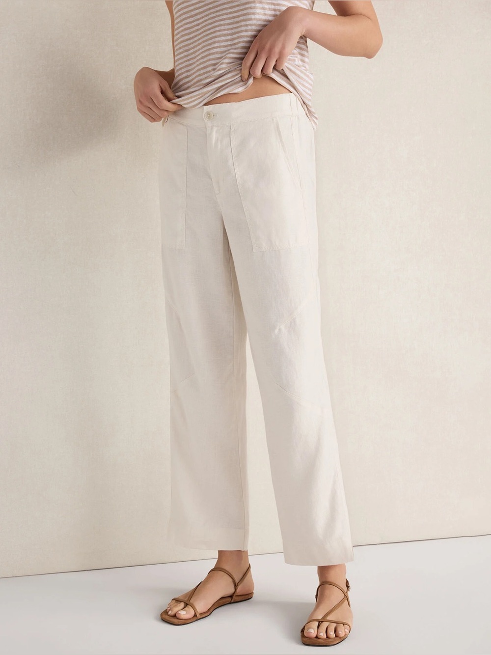 Talbots Flax Beige Linen Wide Leg Cropped Pants Size 16